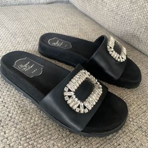 Roger Vivier Leather Crystal Embellishment Slides